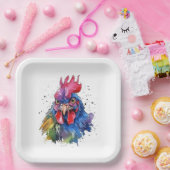 Country Rooster Chicken Watercolor Stil Pappteller (Party)