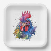 Country Rooster Chicken Watercolor Stil Pappteller (Vorderseite)