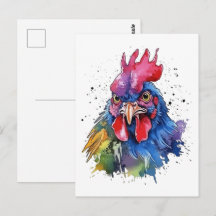 Country Rooster Chicken Watercolor Stil