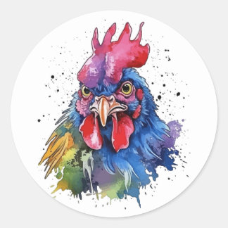 Country Rooster Chicken Watercolor Stil Runder Aufkleber