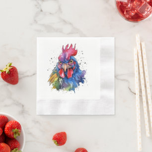 Country Rooster Chicken Watercolor Stil Serviette