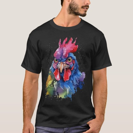 Country Rooster Chicken Watercolor Stil T-Shirt (Vorderseite)
