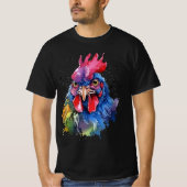 Country Rooster Chicken Watercolor Stil T-Shirt (Vorderseite)