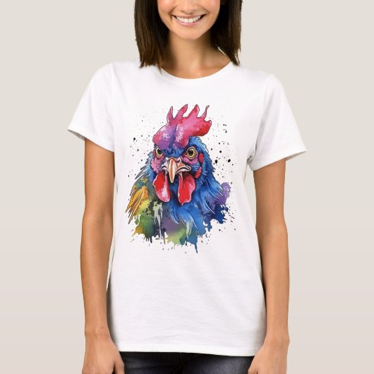 Country Rooster Chicken Watercolor Stil T-Shirt (Vorderseite)