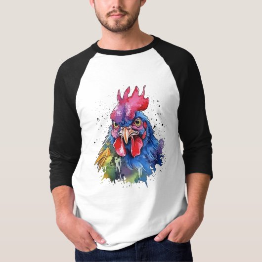 Country Rooster Chicken Watercolor Stil T-Shirt (Vorderseite)
