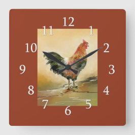 Country Rooster Küche Quadratische Wanduhr
