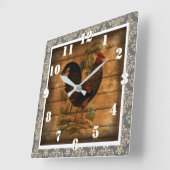 Country Rooster Ornate Rustic and Elegant Damask Quadratische Wanduhr (Winkel)