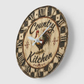 Country Rooster Rustic Farmhouse Kitchen Große Wanduhr (Winkel)