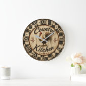 Country Rooster Rustic Farmhouse Kitchen Große Wanduhr (Zuhause)