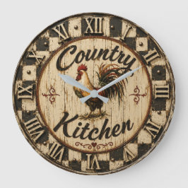 Country Rooster Rustic Farmhouse Kitchen Große Wanduhr