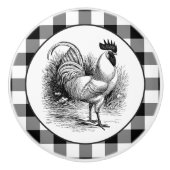 Country Rooster Schwarz-weißer Karo Drehknopf Keramikknauf (Vorderseite)