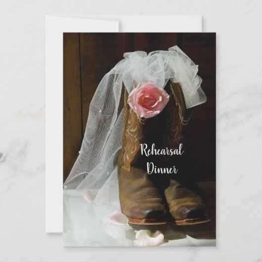 Country Rose Cowboy Boots Hochzeit Probe Dinner Einladung (Vorderseite)