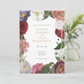 Country Rose Floral Gold Geometric Wedding Save The Date (Stehend Vorderseite)