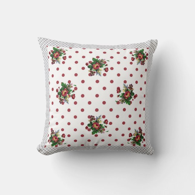 Country Rose Red Polka Dot und Rose Kissen (Vorderseite)