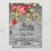 Country Rose Wood Girls Kinderdusche Einladung (Vorne/Hinten)