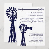 Country Rural Windmill Navy Hochzeitseinladungen Einladung (Vorne/Hinten)