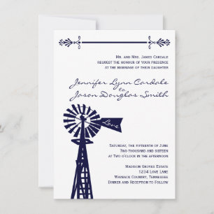 Country Rural Windmill Navy Hochzeitseinladungen Einladung