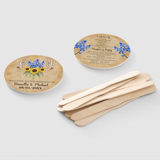 Country Rustic Antlers Wedding Zeremony Programm Fächer (Non-assembled)