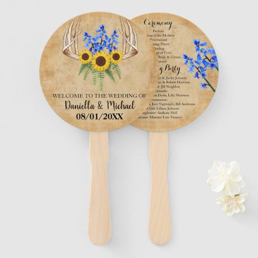 Country Rustic Antlers Wedding Zeremony Programm Fächer (Vorne und Hinten)