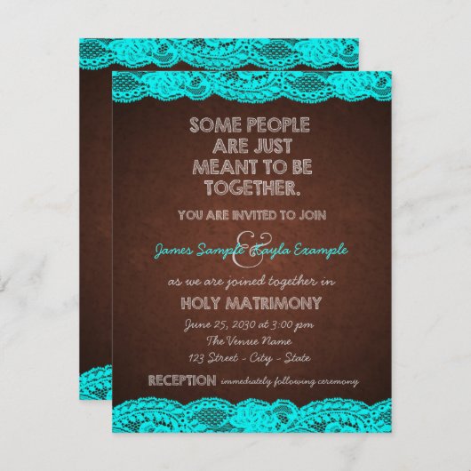 Country Rustic Aquamarin Blue and Brown Wedding Einladung (Vorne/Hinten)