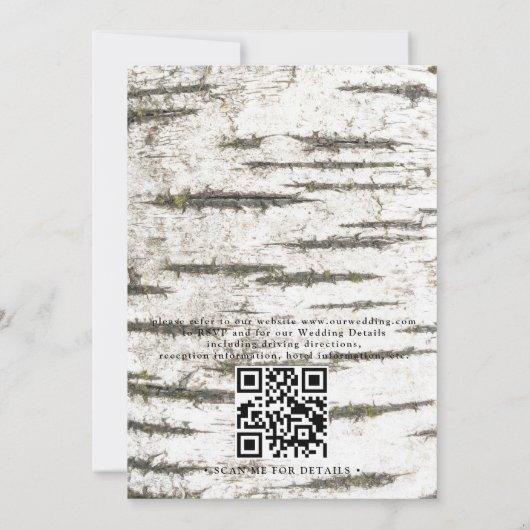 Country Rustic Birch Tree Bark QR Code Wedding Einladung (Rückseite)