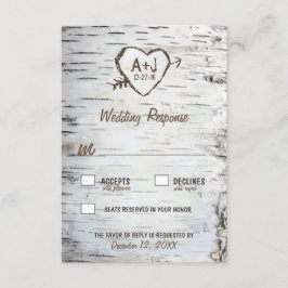Country Rustic Birch Tree Bark Wedding RSVP Cards Karte