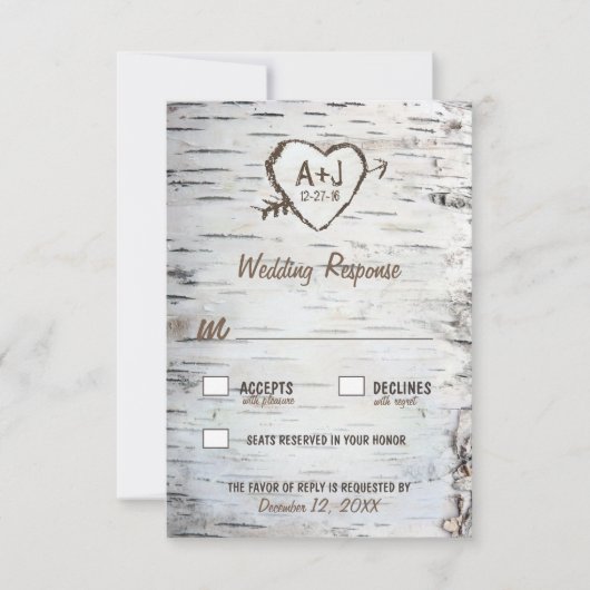 Country Rustic Birch Tree Bark Wedding RSVP Cards Karte (Vorderseite)
