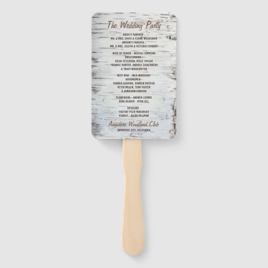 Country Rustic Birch Tree Barke Hochzeitsprogramme Fächer (Rückseite)