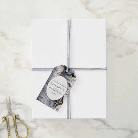 Country Rustic Birch Tree Hochzeit Geschenkanhänger (Mit Garn)