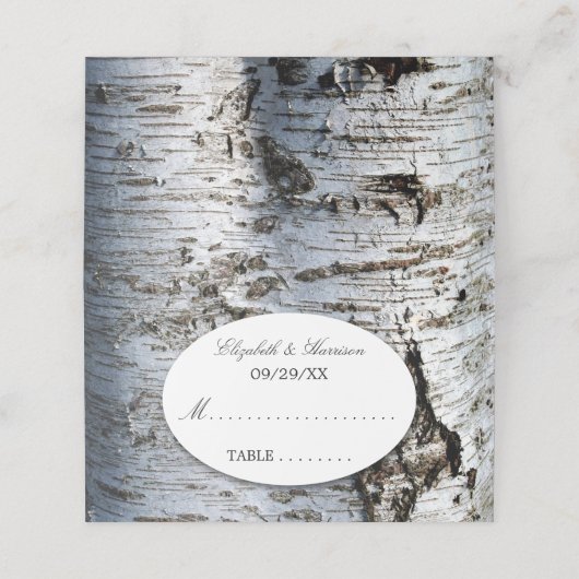 Country Rustic Birch Tree Hochzeit Platzkarte (Außenseite Aufgefaltet)