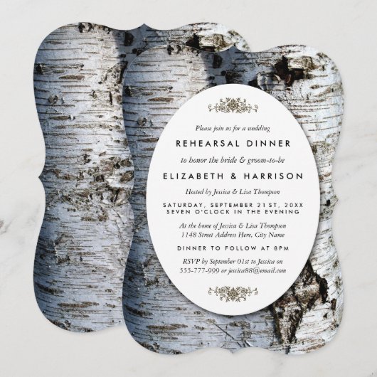 Country Rustic Birch Tree Hochzeit Probe Dinner Einladung (Vorne/Hinten)
