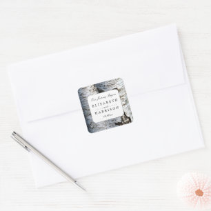Country Rustic Birch Tree Hochzeit Quadratischer Aufkleber