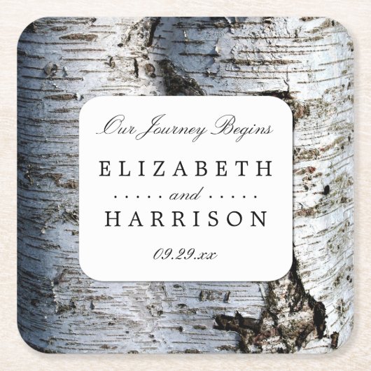 Country Rustic Birch Tree Hochzeit Rechteckiger Pappuntersetzer (Vorderseite)