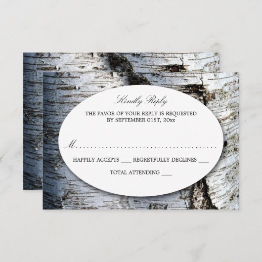 Country Rustic Birch Tree Hochzeit RSVP Karte (Vorne/Hinten)