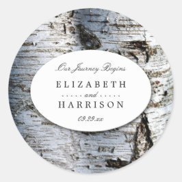 Country Rustic Birch Tree Hochzeit Runder Aufkleber