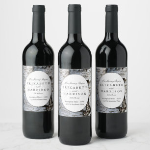 Country Rustic Birch Tree Hochzeit Weinetikett