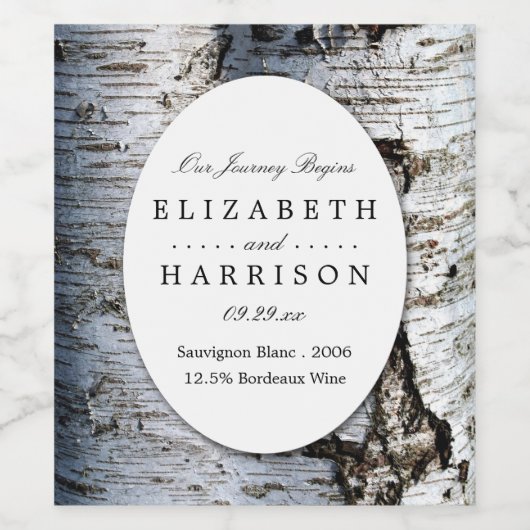 Country Rustic Birch Tree Hochzeit Weinetikett (Einzelnes Label)