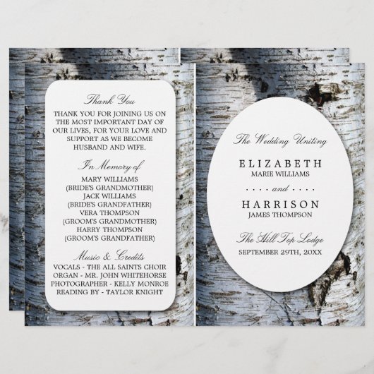 Country Rustic Birch Tree Hochzeitsprogramm (Vorne/Hinten)