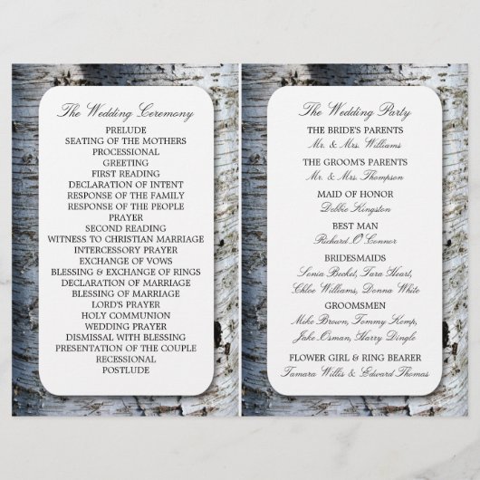 Country Rustic Birch Tree Hochzeitsprogramm (Rückseite)