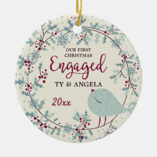 Country Rustic Bird 1. Weihnachtsfeier Verlobte Cu Keramik Ornament