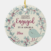 Country Rustic Bird 1. Weihnachtsfeier Verlobte Cu Keramik Ornament (Hinten)