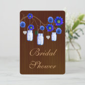 Country Rustic Blue Mason Jar Brautparty laden Einladung (Stehend Vorderseite)