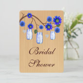 Country Rustic Blue Mason Jar Brautparty laden Einladung (Stehend Vorderseite)