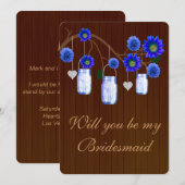 Country Rustic Blue Mason Jars Bridesmaid Card Einladung (Vorne/Hinten)