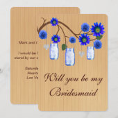Country Rustic Blue Mason Jars Bridesmaid Card Einladung (Vorne/Hinten)