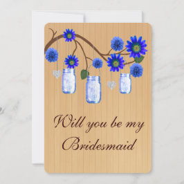 Country Rustic Blue Mason Jars Bridesmaid Card Einladung