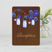 Country Rustic Blue Mason Jars Empfang Card Einladung (Stehend Vorderseite)