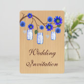 Country Rustic Blue Mason Jars Hochzeit Einladung (Stehend Vorderseite)