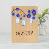 Country Rustic Blue Mason Jars Response Card Einladung (Stehend Vorderseite)