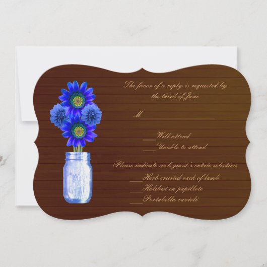 Country Rustic Blue Mason Jars Response Card Einladung (Vorderseite)